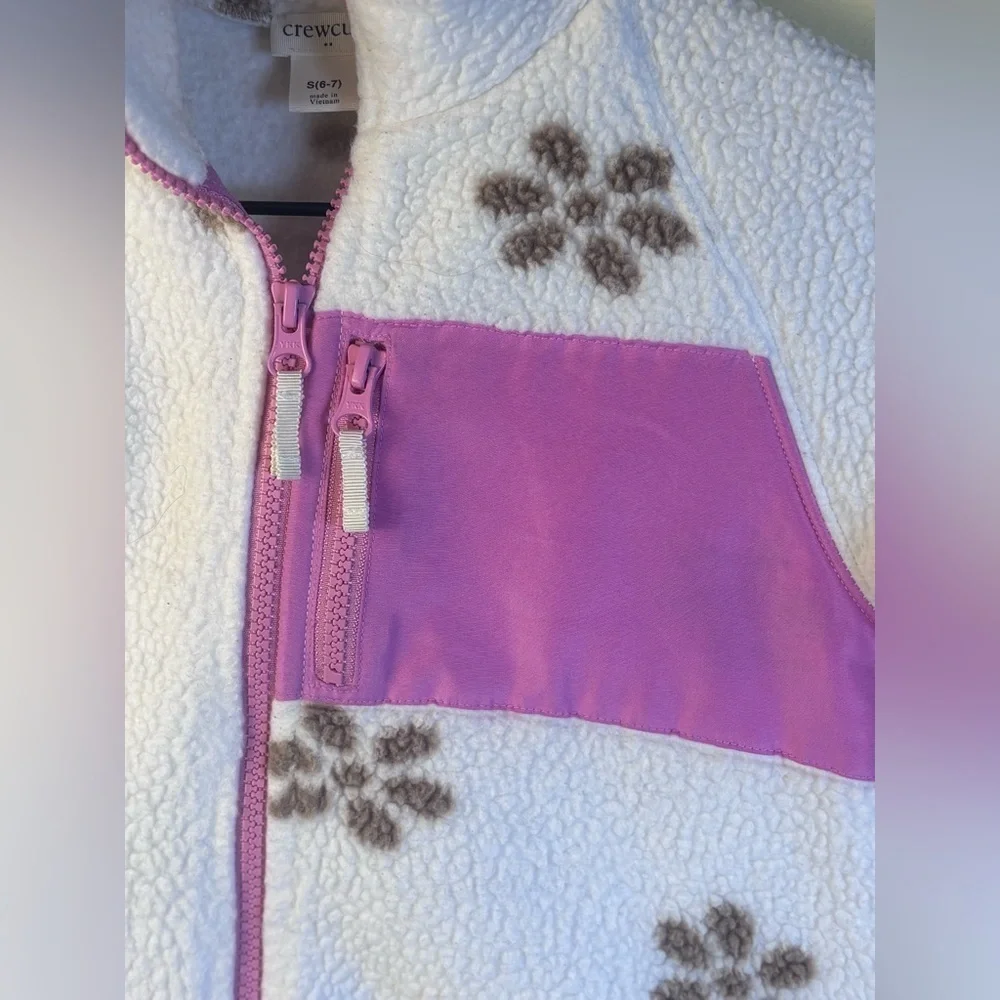 Crewcuts Floral Fleece Sherpa Jacket with Pink Accents Size Small (6-7)